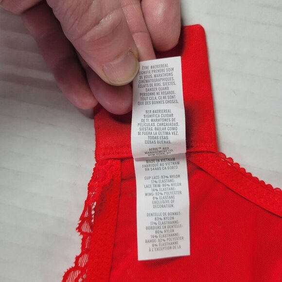 2 Aerie Red & Maroon Lace Longline Underwire Supportive Balconette Bra Size 32D - Picture 9 of 16